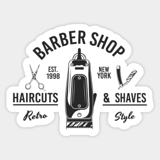 Barbershop print with clipper. Monochrome retro design. Sticker